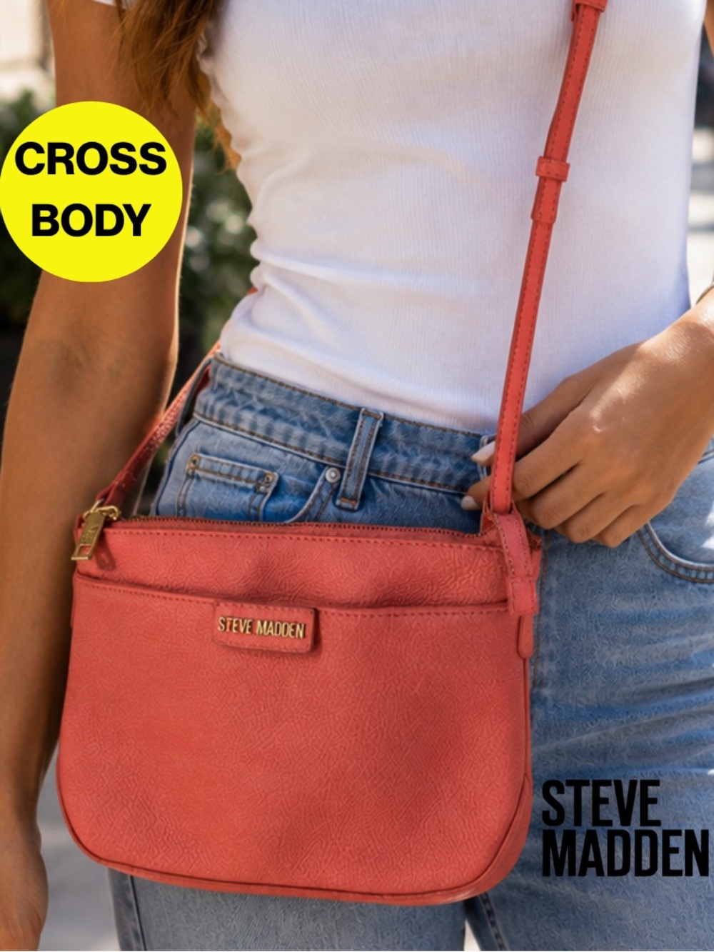 2/for $20 🪩 STEVE MADDEN Coral Peach Crossbody Bag with Adjustable Strap 7x9”